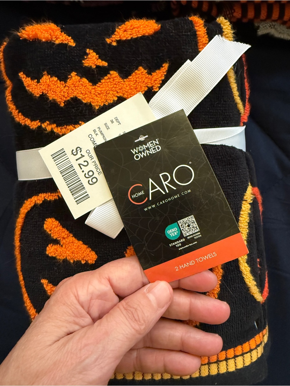 3 Sets of CARO Halloween Bathroom Hand Towels Pumpkin Ghost Bat - Picture 4 of 4